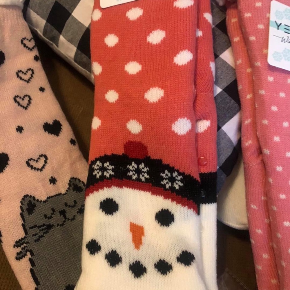 Festive Snowman Socks - Pink and White